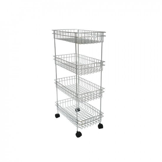 ZINBELL Four Layer Kitchen Trolly Multipurpose Stainless Steel Portable Storage Rack | Trolley With Wheels For Kitchen Storage