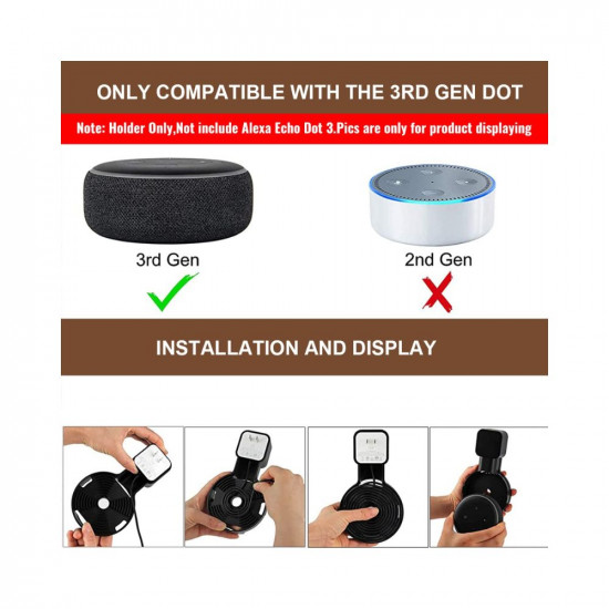 ZORBES Wall Holder for Alexa Echo Dot 3rd Generation Space-Saving Solution Wall Mount with Cord Management for Your Smart Home Speakers Alexa Echo Dot Accessories Holder Only Black